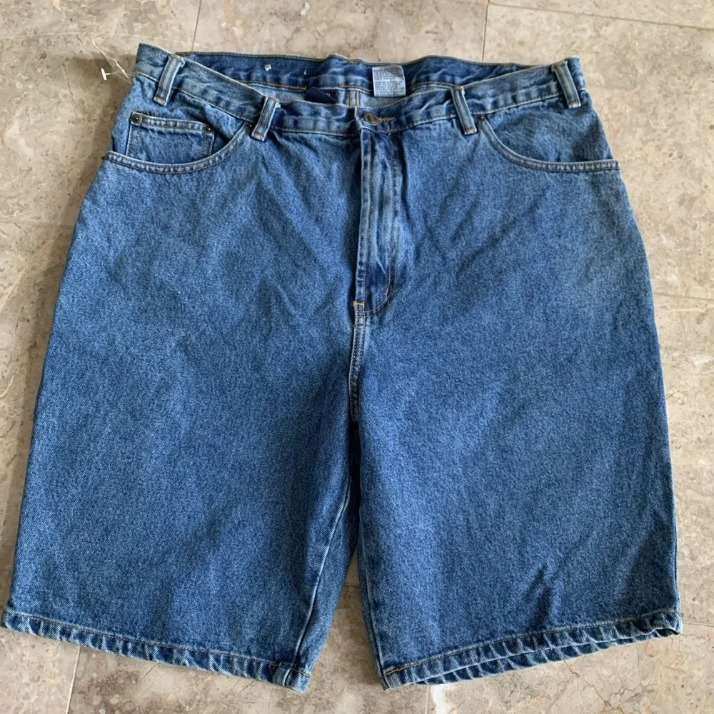 Saugatuck Mens Denim Bermuda Shorts Relaxed Fit Stone Wash Jeans Blue Sz 38‎ NWT